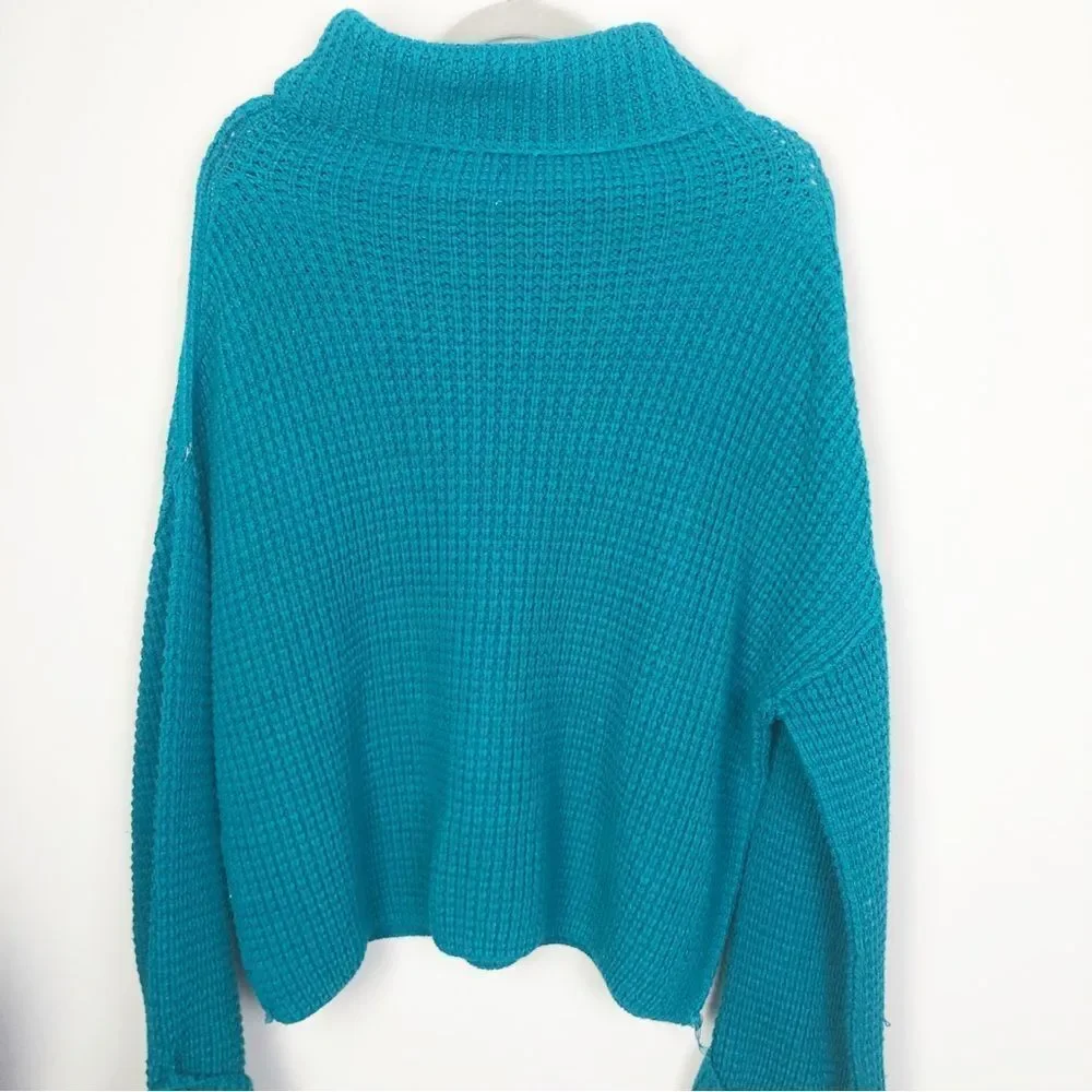 FREE PEOPLE | Park City Chunky Knit Teal Cowl Neck Sweater Women’s Size Medium - Picture 10 of 12